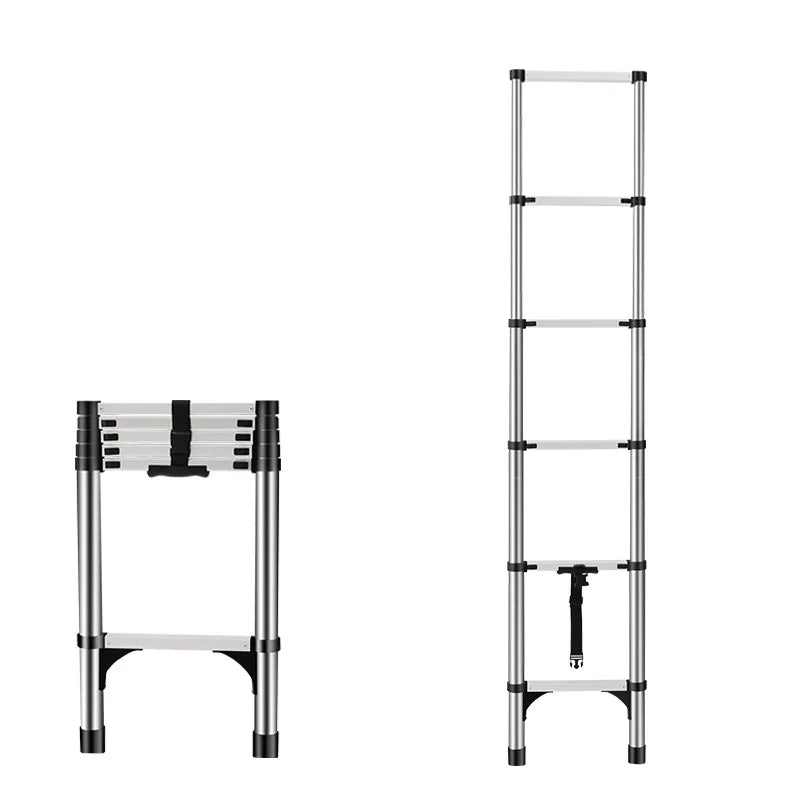 Escalera telescópica de aluminio multifuncional con ganchos
